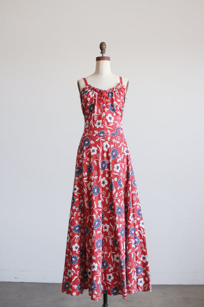 1930s Berry Barkcloth Floral Print Dress Set