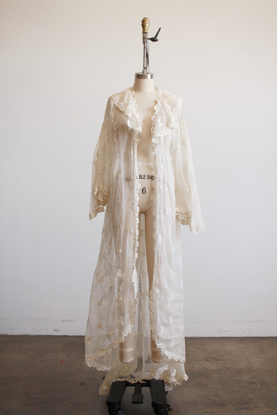 1930s White Organza Foliage Embroidered Duster