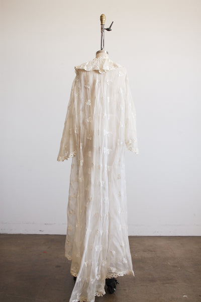 1930s White Organza Foliage Embroidered Duster