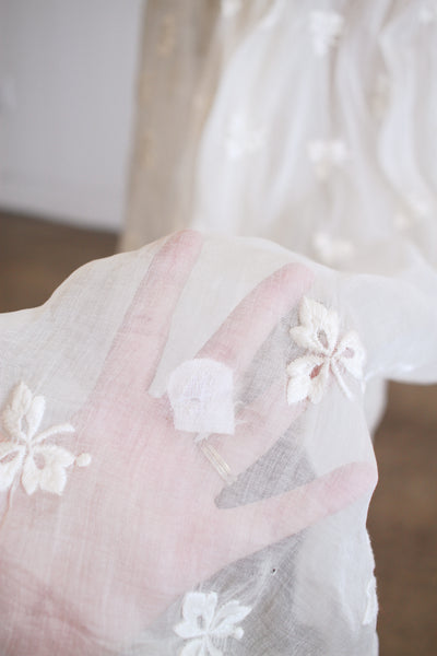 1930s White Organza Foliage Embroidered Duster