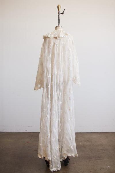 1930s White Organza Foliage Embroidered Duster