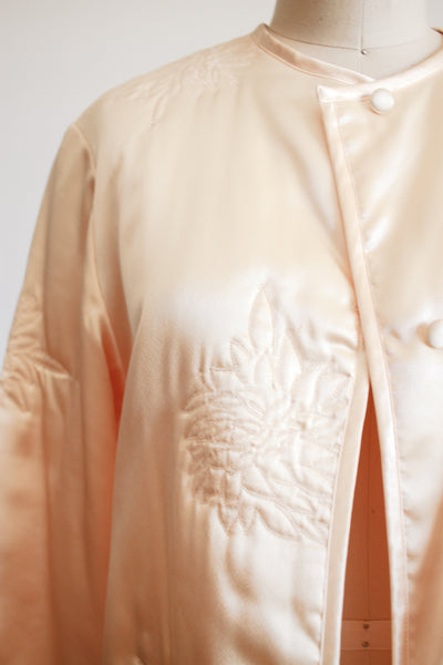 1950s Champagne Satin Silk Bed Jacket