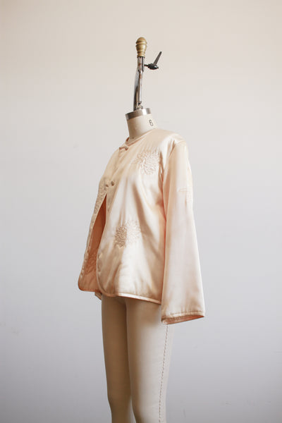 1950s Champagne Satin Silk Bed Jacket