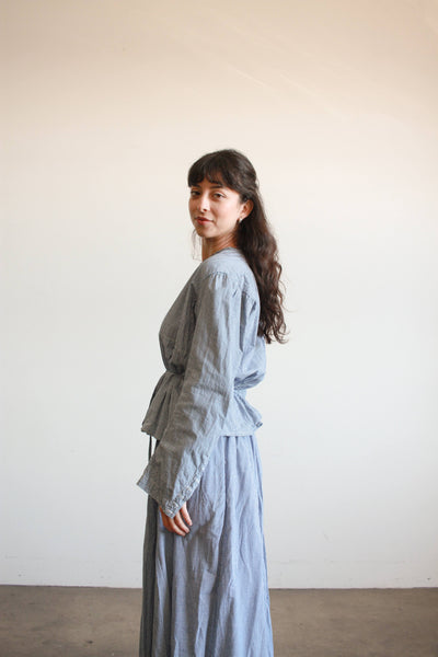 1900s Blue Cotton Gingham Skirt Set Top