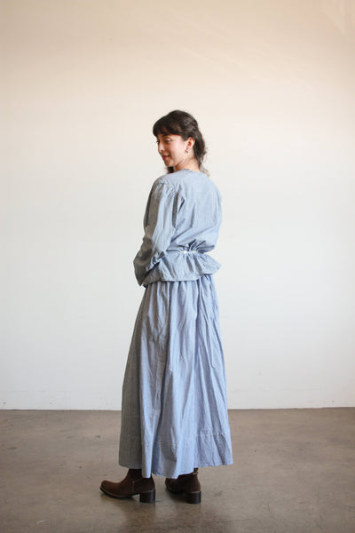 1900s Blue Cotton Gingham Skirt Set Top