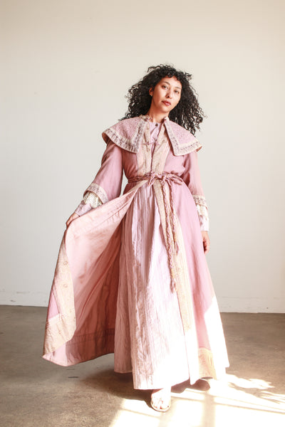 Antique Mauve Embellished Wool Robe Coat
