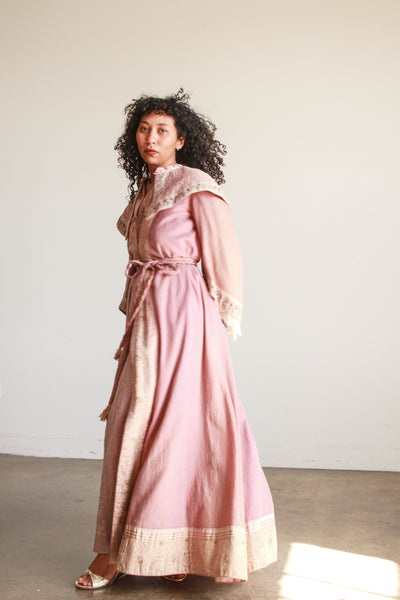 Antique Mauve Embellished Wool Robe Coat