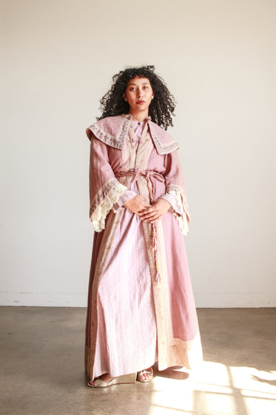 Antique Mauve Embellished Wool Robe Coat