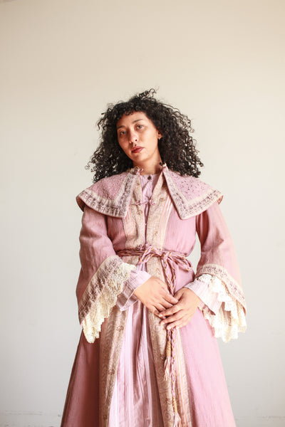 Antique Mauve Embellished Wool Robe Coat