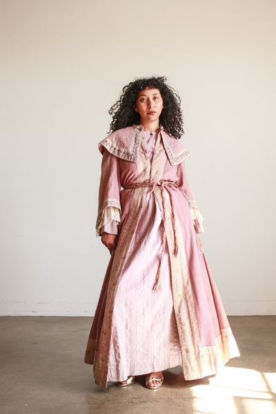 Antique Mauve Embellished Wool Robe Coat