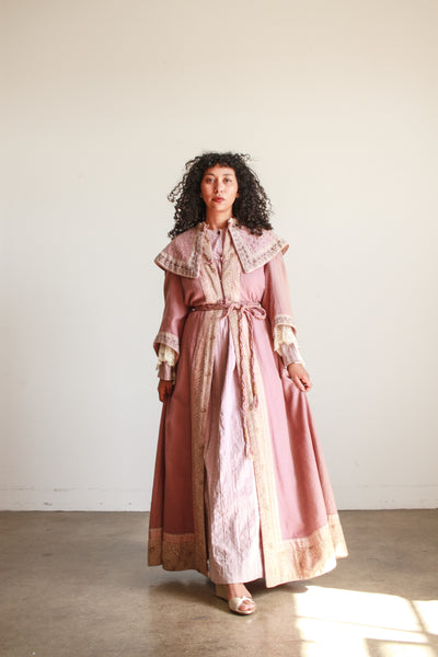 Antique Mauve Embellished Wool Robe Coat