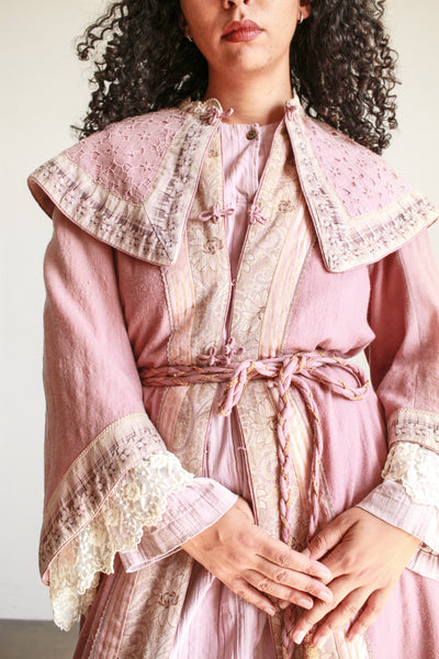 Antique Mauve Embellished Wool Robe Coat