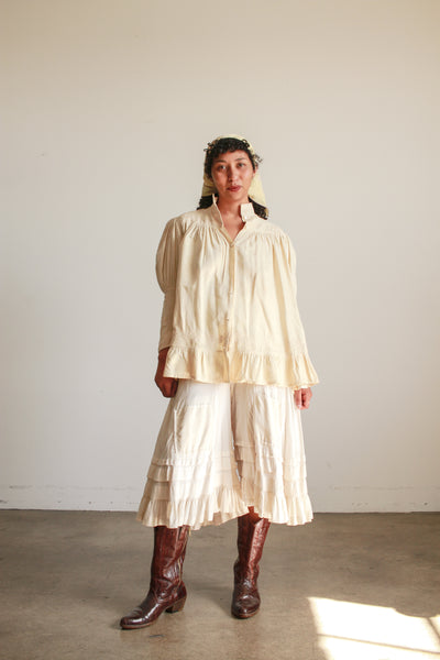 Antique Cream Wool Puff Sleeve Button Up Blouse