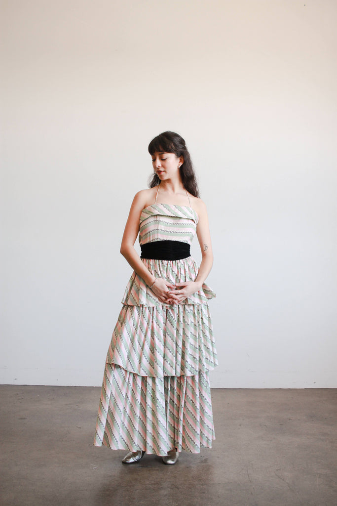 green striped strapless dress Green Stripe Strapless Smocked Midi Sundress