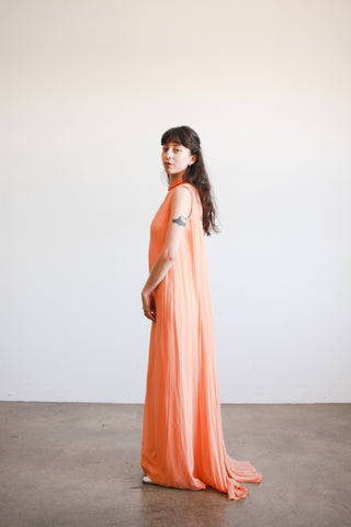 1960s Melon Chiffon Trapeze Halter Dress