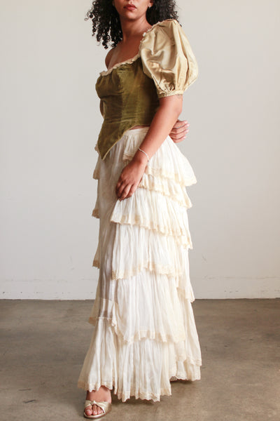 Antique Cream Cotton Tiered Petticoat