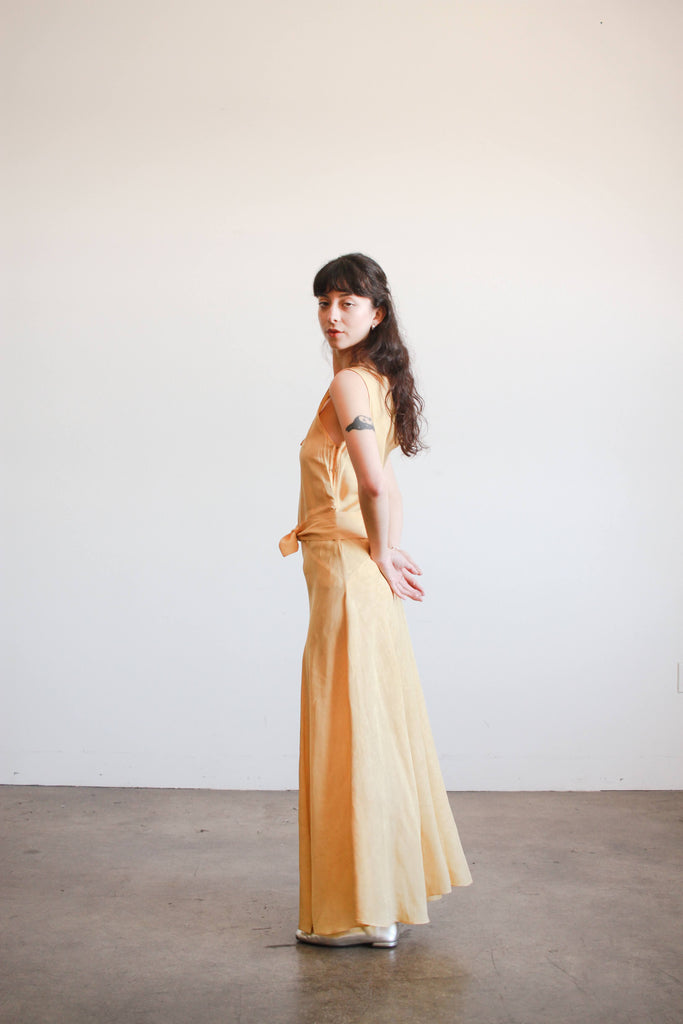 1930s Yellow Woodgrain Taffeta Bias Cut Dress Blossom Vintage 1930s Yellow Woodgrain Taffeta Bias Cut Dress Blossom Vintage