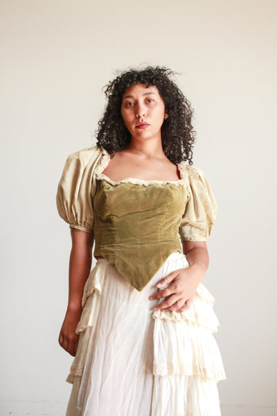 Antique Moss Satin Velvet Corset Blouse