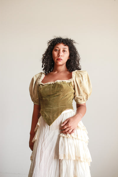 Antique Moss Satin Velvet Corset Blouse