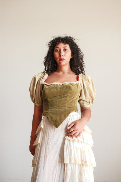 Antique Moss Satin Velvet Corset Blouse