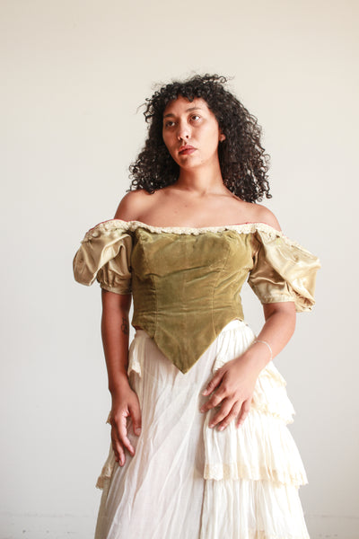 Antique Moss Satin Velvet Corset Blouse
