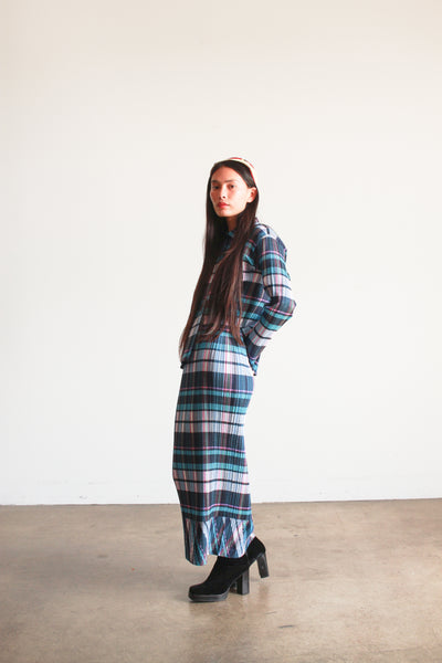 1990s Issey Miyake Pleated Plaid Skirt Set