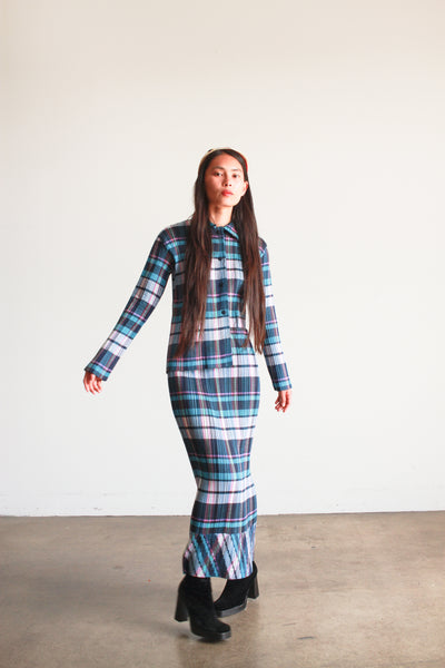 1990s Issey Miyake Pleated Plaid Skirt Set