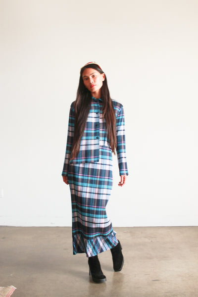 1990s Issey Miyake Pleated Plaid Skirt Set
