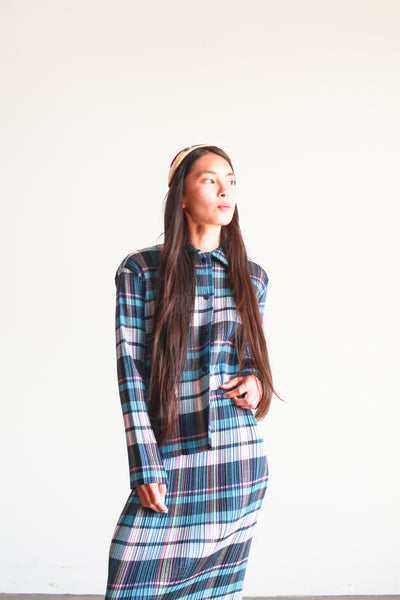 1990s Issey Miyake Pleated Plaid Skirt Set