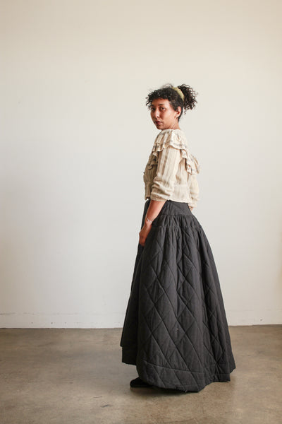 1900s Black Cotton Quilted Skirt