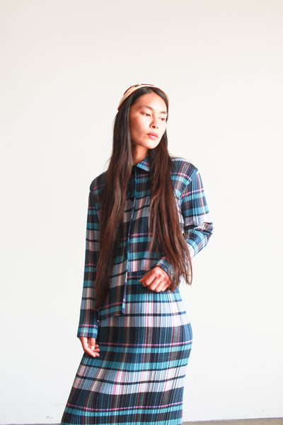 1990s Issey Miyake Pleated Plaid Skirt Set
