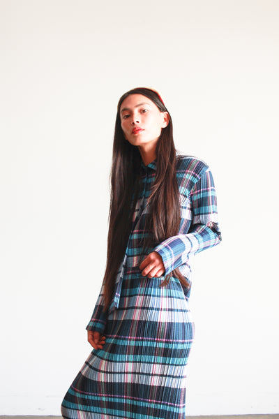 1990s Issey Miyake Pleated Plaid Skirt Set