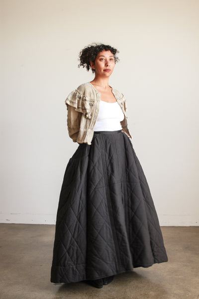 1900s Black Cotton Quilted Skirt