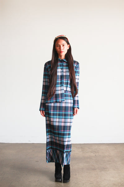 1990s Issey Miyake Pleated Plaid Skirt Set