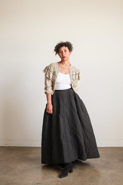 1900s Black Cotton Quilted Skirt