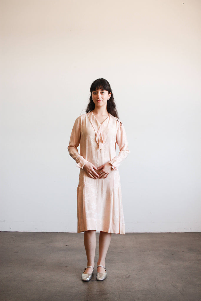 1920s Blush Damask Drop Waist Collared Dress 1920s Blush Damask Drop Waist Collared Dress