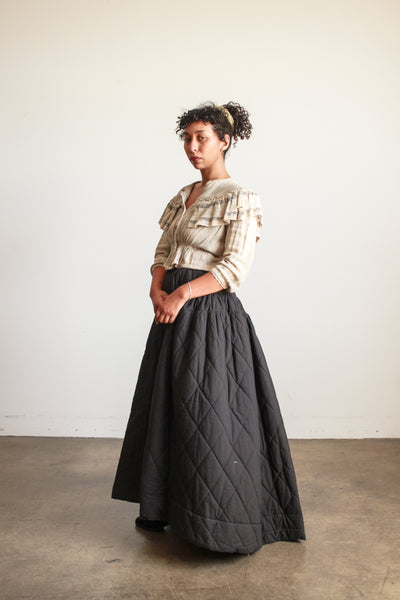 1900s Black Cotton Quilted Skirt