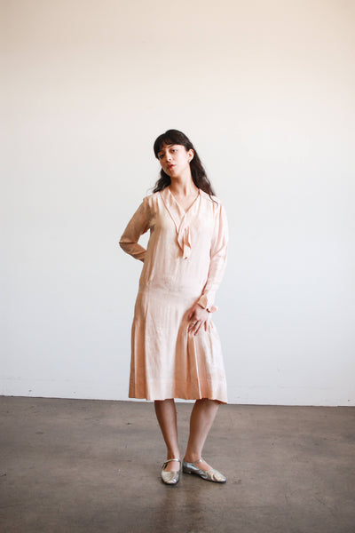 1920s Blush Damask Drop Waist Collared Dress