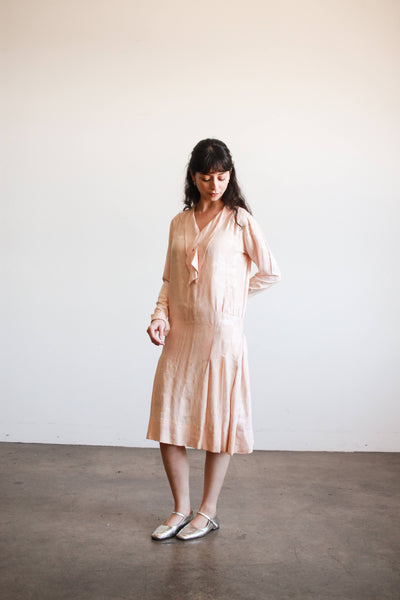 1920s Blush Damask Drop Waist Collared Dress