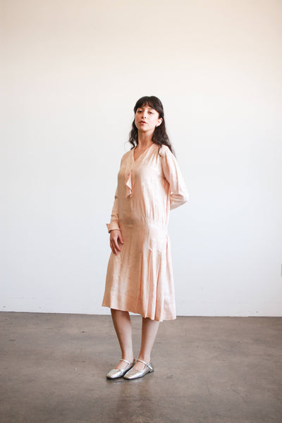 1920s Blush Damask Drop Waist Collared Dress