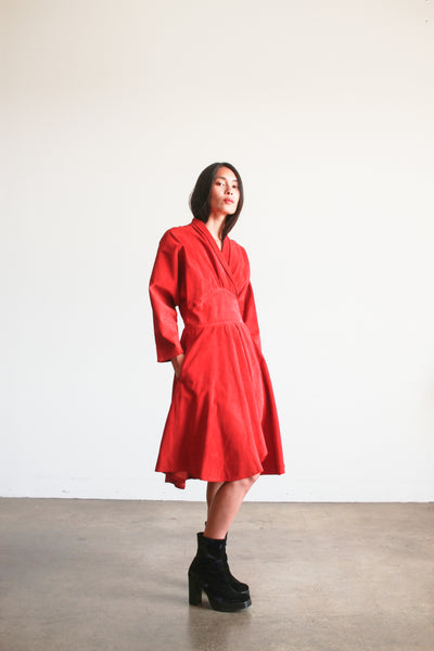 1970s Jean Claude Jitrois Crimson Suede Wrap Dress