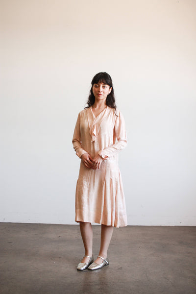 1920s Blush Damask Drop Waist Collared Dress