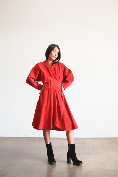 1970s Jean Claude Jitrois Crimson Suede Wrap Dress