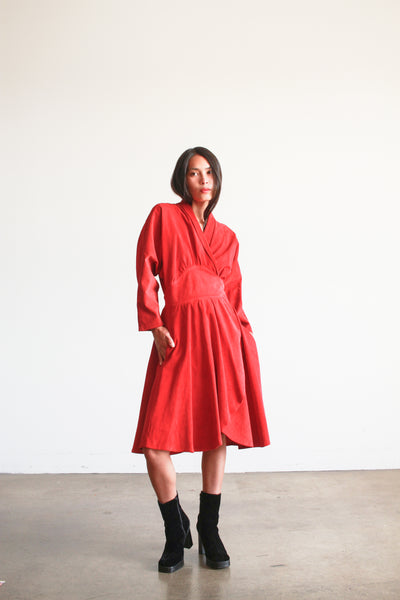 1970s Jean Claude Jitrois Crimson Suede Wrap Dress