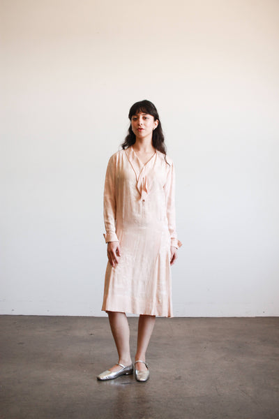 1920s Blush Damask Drop Waist Collared Dress