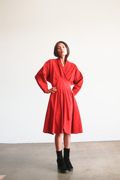 1970s Jean Claude Jitrois Crimson Suede Wrap Dress