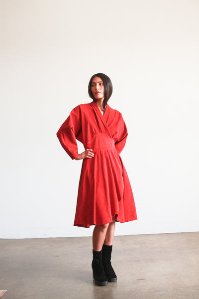 1970s Jean Claude Jitrois Crimson Suede Wrap Dress