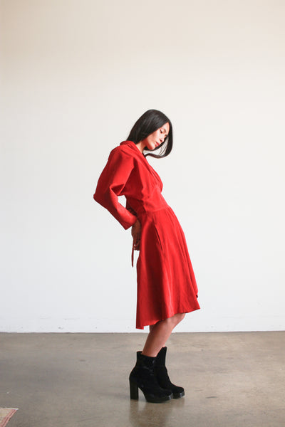 1970s Jean Claude Jitrois Crimson Suede Wrap Dress