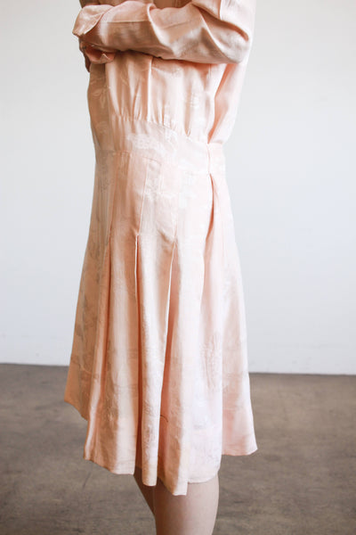 1920s Blush Damask Drop Waist Collared Dress