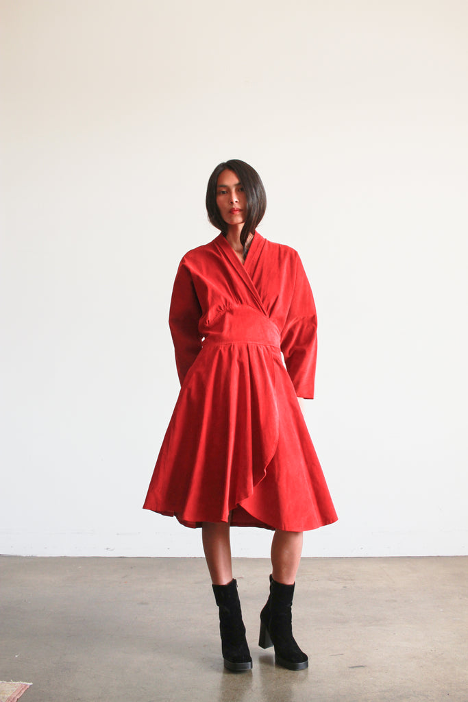 1970s Jean Claude Jitrois Crimson Suede Wrap Dress – Blossom Vintage